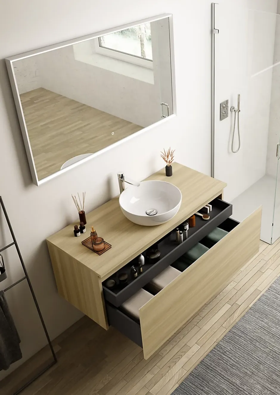 Ipiemme SRL Plan de toilette effet chêne L.120 x l.51,5 x ép.2 cm, Pura+