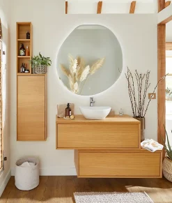 GoodHome Plan de toilette Avela placage chêne 100 cm