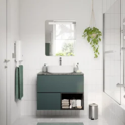 GoodHome Plan de toilette L.80 x l.45 x ép.2 cm effet marbre vert Cadélia* Plan De Travail Buanderie|Plan De Travail Salle De Bains