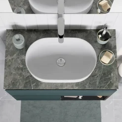 GoodHome Plan de toilette L.80 x l.45 x ép.2 cm effet marbre vert Cadélia* Plan De Travail Buanderie|Plan De Travail Salle De Bains