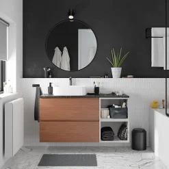 GoodHome Plan de toilette L.120 x l.45 x ép.2 cm effet marbre noir Cadélia