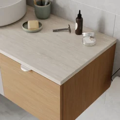 GoodHome Plan de toilette L.100 x l.45 x ép.2 cm, effet travertin, Cadélia