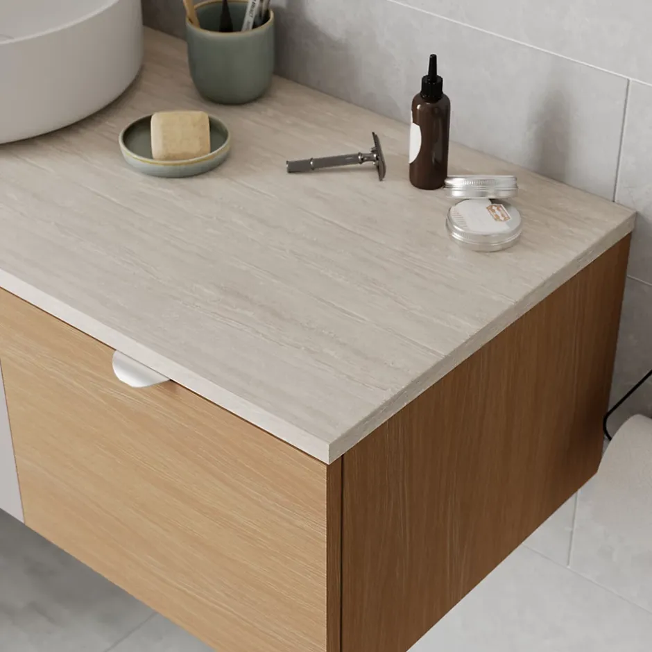 GoodHome Plan de toilette L.100 x l.45 x ép.2 cm, effet travertin, Cadélia