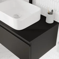 GoodHome Plan de toilette L.80 x l.45 x ép.18 cm noir mat Kentia
