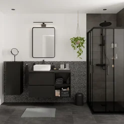 GoodHome Plan de toilette L.100 x l.45 x ép.2 cm, effet pierre noire, Cadélia