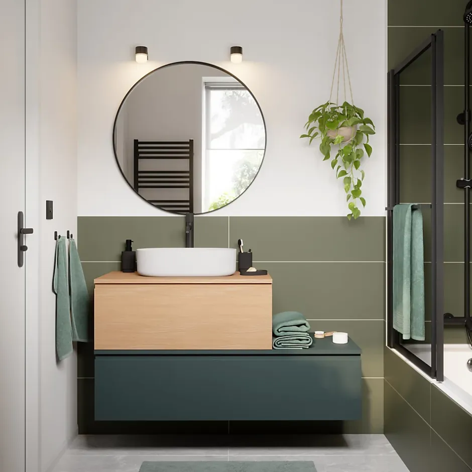 GoodHome Plan de toilette L.120 x l.45 x ép.18 cm vert forêt mat Kentia