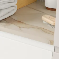 GoodHome Plan de toilette L.60 x l.45 x ép.2 cm, effet marbre beige, Cadélia