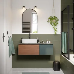 GoodHome Plan de toilette L.100 x l.45 x ép.2 cm effet marbre vert Cadélia* Plan De Travail Salle De Bains|Plan De Travail Buanderie