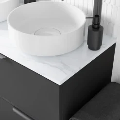 GoodHome Plan de toilette L.100 x l.45 x ép.2 cm, effet marbre blanc, Cadélia* Plan De Travail Buanderie|Plan De Travail Salle De Bains