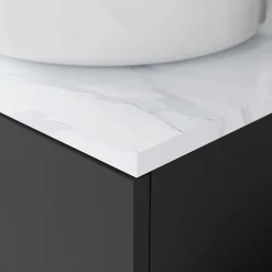 GoodHome Plan de toilette L.100 x l.45 x ép.2 cm, effet marbre blanc, Cadélia* Plan De Travail Buanderie|Plan De Travail Salle De Bains