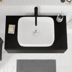 GoodHome Plan de toilette L.80 x l.45 x ép.2 cm, effet pierre noire, Cadélia* Plan De Travail Buanderie|Plan De Travail Salle De Bains