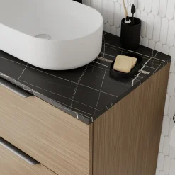 GoodHome Plan de toilette L.80 x l.45 x ép.2 cm effet marbre noir Cadélia* Plan De Travail Buanderie|Plan De Travail Salle De Bains