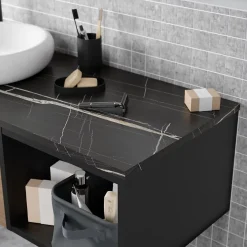 GoodHome Plan de toilette L.100 x l.45 x ép.2 cm effet marbre noir Cadélia* Plan De Travail Buanderie|Plan De Travail Salle De Bains