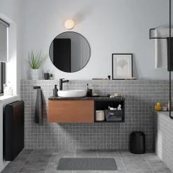 GoodHome Plan de toilette L.100 x l.45 x ép.2 cm effet marbre noir Cadélia* Plan De Travail Buanderie|Plan De Travail Salle De Bains