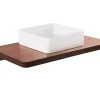 Sanindusa Plan de toilette noyer pour vasque ou lavabo à poser 80x50 trou central de bonde d'évacuation pré-percé Emma 80 noyer