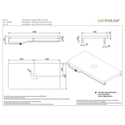 Sanindusa Plan de toilette noyer pour vasque ou lavabo à poser 100x50 trou central de bonde d'évacuation pré-percé Emma 100 noyer* Plan Simple Vasque