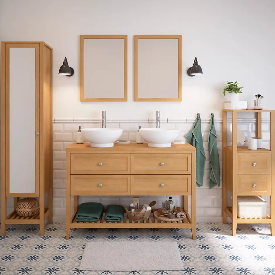 GoodHome Plan de toilette placage chêne L.120,4 x l.45,2 x ép.2,8 cm, Perma