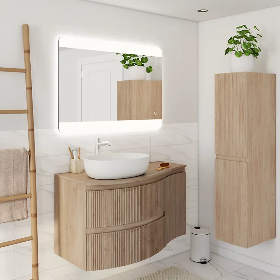 Plan de toilette pour vasque à poser version gauche Vague effet bois 103,1 cm