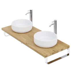 T-Bath Plan de toilette 121x49x3 cm hydrofuge placage chêne naturel avec supports chromés* Plan De Travail Salle De Bains