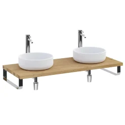 T-Bath Plan de toilette 121x49x3 cm hydrofuge placage chêne naturel avec supports chromés* Plan De Travail Salle De Bains