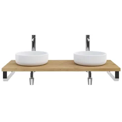 T-Bath Plan de toilette 121x49x3 cm hydrofuge placage chêne naturel avec supports chromés* Plan De Travail Salle De Bains