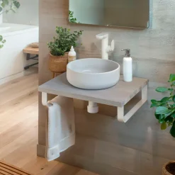 T-Bath Plan de toilette 61x49x3 cm hydrofuge placage frêne naturel avec supports blancs* Plan De Travail Salle De Bains