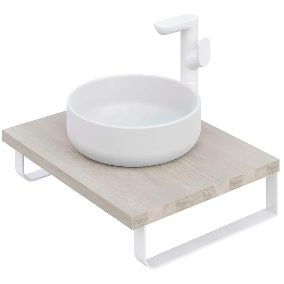 T-Bath Plan de toilette 61x49x3 cm hydrofuge placage frêne naturel avec supports blancs* Plan De Travail Salle De Bains