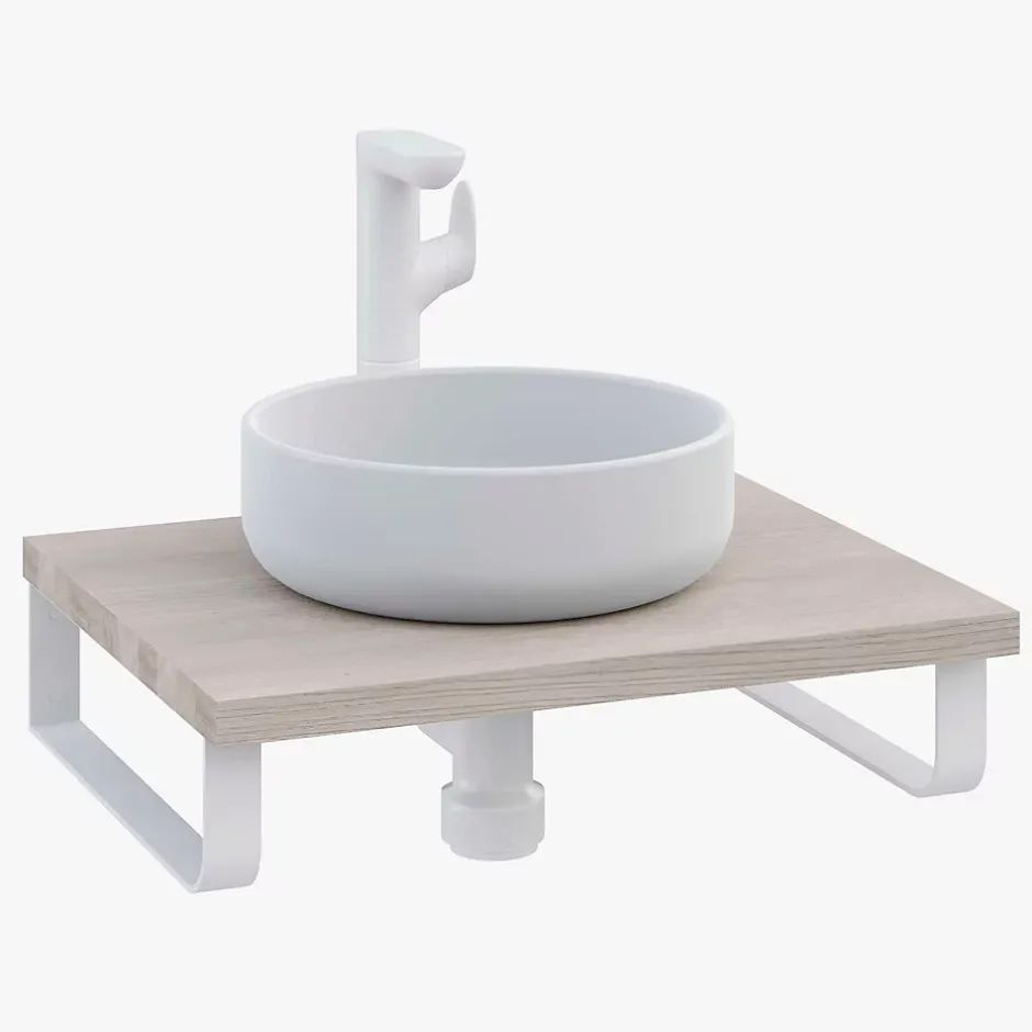 T-Bath Plan de toilette 61x49x3 cm hydrofuge placage frêne naturel avec supports blancs* Plan De Travail Salle De Bains