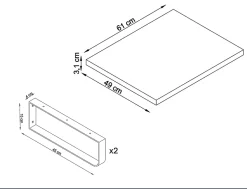 T-Bath Plan de toilette 61x49x3 cm hydrofuge placage frêne naturel avec supports blancs* Plan De Travail Salle De Bains