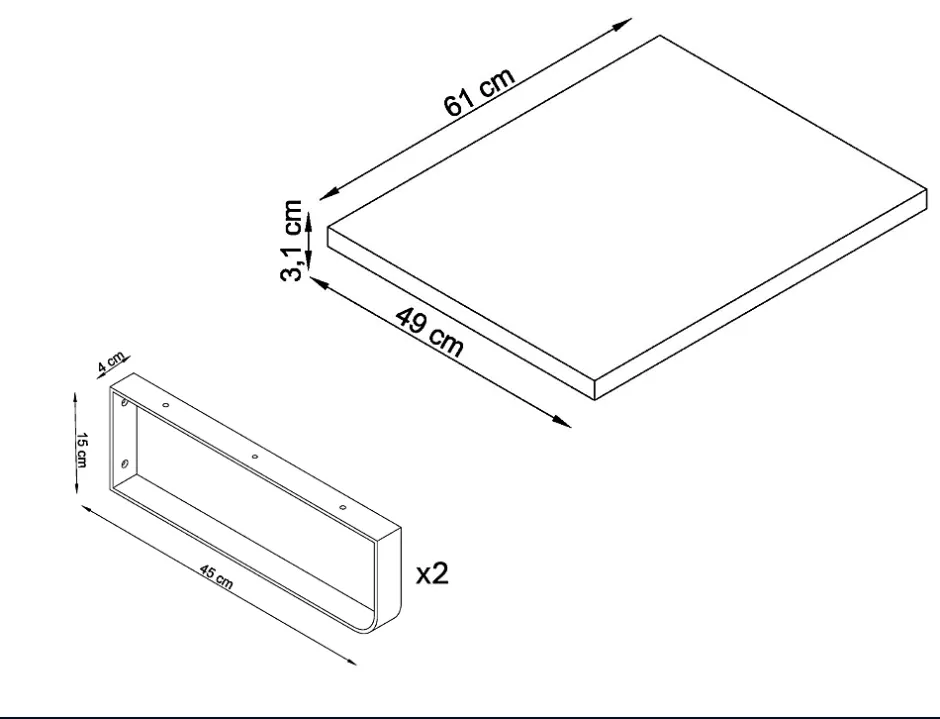 T-Bath Plan de toilette 61x49x3 cm hydrofuge placage frêne naturel avec supports blancs* Plan De Travail Salle De Bains