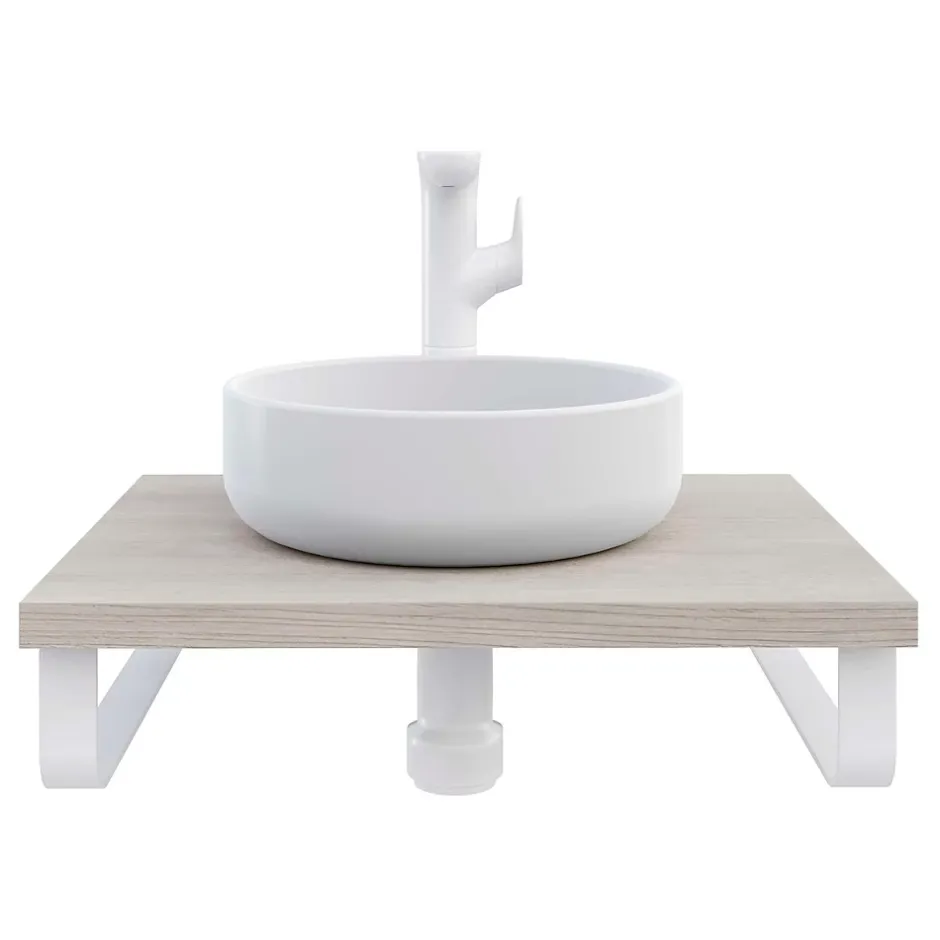 T-Bath Plan de toilette 61x49x3 cm hydrofuge placage frêne naturel avec supports blancs* Plan De Travail Salle De Bains
