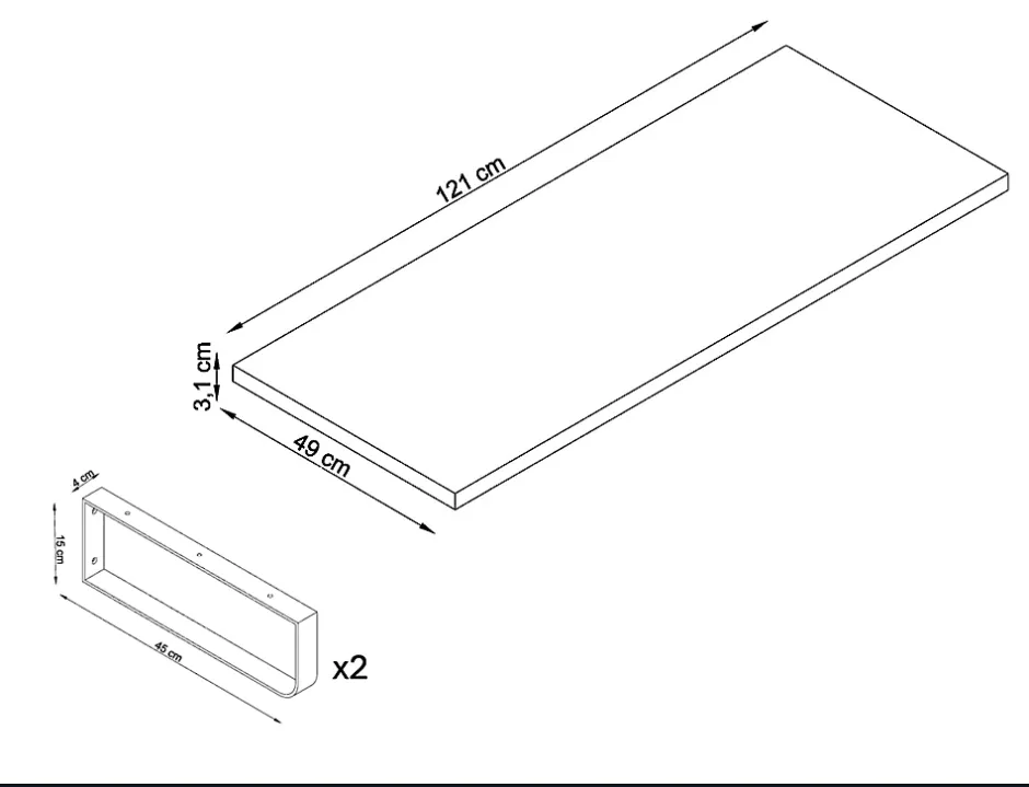 T-Bath Plan de toilette 121x49x3 cm hydrofuge placage orme naturel avec supports or