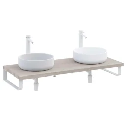 T-Bath Plan de toilette 121x49x3 cm hydrofuge placage frêne naturel avec supports blancs