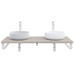 T-Bath Plan de toilette 121x49x3 cm hydrofuge placage frêne naturel avec supports blancs