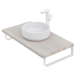 T-Bath Plan de toilette 91x49x3 cm hydrofuge placage frêne naturel avec supports blancs