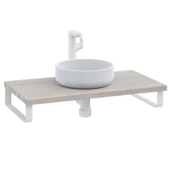 T-Bath Plan de toilette 91x49x3 cm hydrofuge placage frêne naturel avec supports blancs