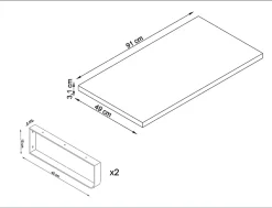 T-Bath Plan de toilette 91x49x3 cm hydrofuge placage frêne naturel avec supports blancs