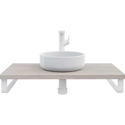 T-Bath Plan de toilette 91x49x3 cm hydrofuge placage frêne naturel avec supports blancs