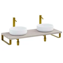 T-Bath Plan de toilette 121x49x3 cm hydrofuge placage frêne naturel avec supports or* Plan De Travail Salle De Bains