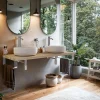 T-Bath Plan de toilette 121x49x3 cm hydrofuge placage orme naturel avec supports chromés* Plan De Travail Salle De Bains