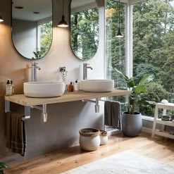 T-Bath Plan de toilette 121x49x3 cm hydrofuge placage orme naturel avec supports chromés* Plan De Travail Salle De Bains