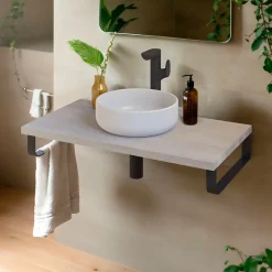 T-Bath Plan de toilette 91x49x3 cm hydrofuge placage frêne naturel avec supports noirs* Plan De Travail Salle De Bains