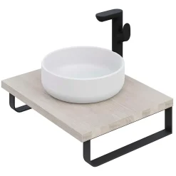 T-Bath Plan de toilette 61x49x3 cm hydrofuge placage frêne naturel avec supports noirs