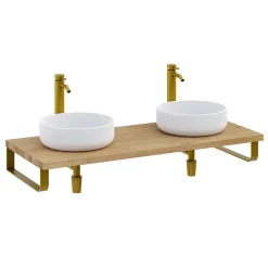 T-Bath Plan de toilette 121x49x3 cm hydrofuge placage chêne naturel avec supports or