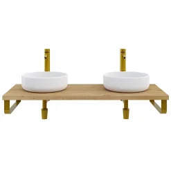 T-Bath Plan de toilette 121x49x3 cm hydrofuge placage chêne naturel avec supports or