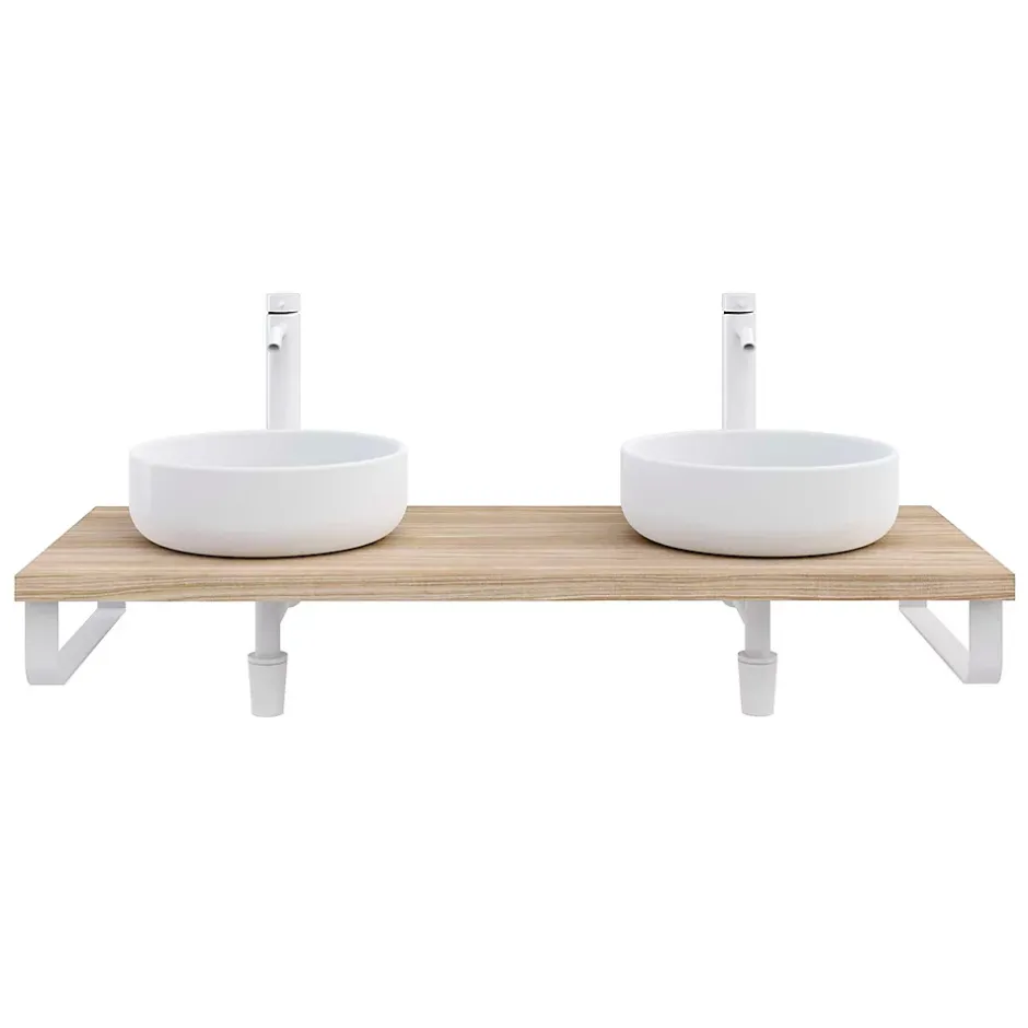 T-Bath Plan de toilette 121x49x3 cm hydrofuge placage orme naturel avec supports blancs* Plan De Travail Salle De Bains
