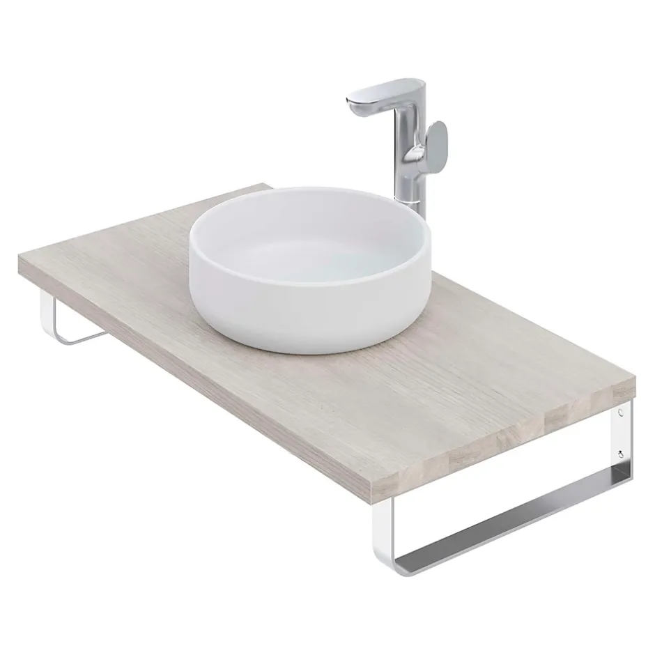 T-Bath Plan de toilette 91x49x3 cm hydrofuge placage frêne naturel avec supports chromés* Plan De Travail Salle De Bains