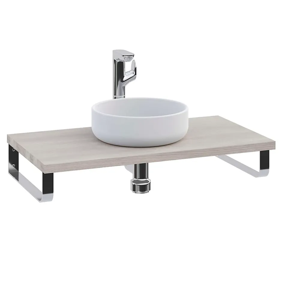 T-Bath Plan de toilette 91x49x3 cm hydrofuge placage frêne naturel avec supports chromés* Plan De Travail Salle De Bains