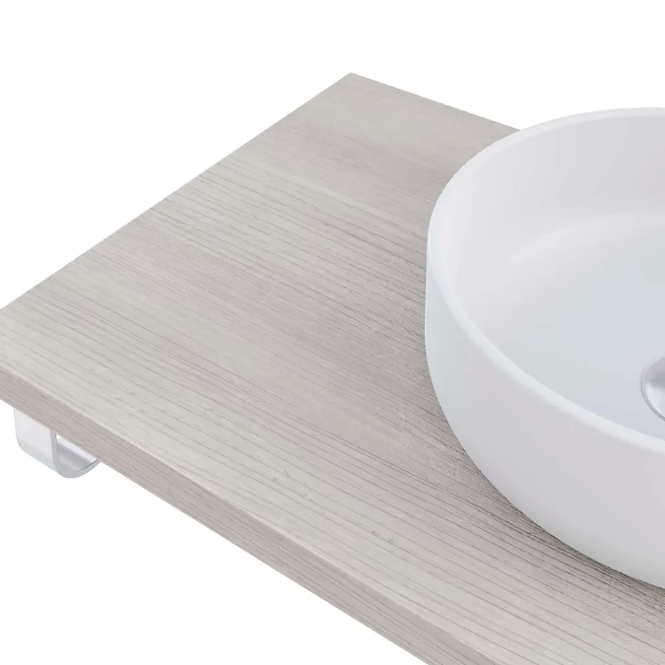 T-Bath Plan de toilette 91x49x3 cm hydrofuge placage frêne naturel avec supports chromés* Plan De Travail Salle De Bains