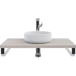 T-Bath Plan de toilette 91x49x3 cm hydrofuge placage frêne naturel avec supports chromés* Plan De Travail Salle De Bains